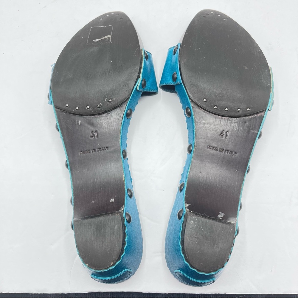 YSL Vintage Women’s 41 Yves Saint Laurent Blue/Green Leather Slide Sandals Italy - Picture 12 of 14